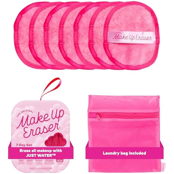 Makeup Eraser THE ORIGINAL, 7-DAY SET, ALL WITH JUST WATER, INCLUDING WATERPROOF MASCARA, EYELINER, FOUNDATION, LIPSTICK, SUNSCREEN, AND MORE! ORIGINAL PINK, 7CT. - Image 1